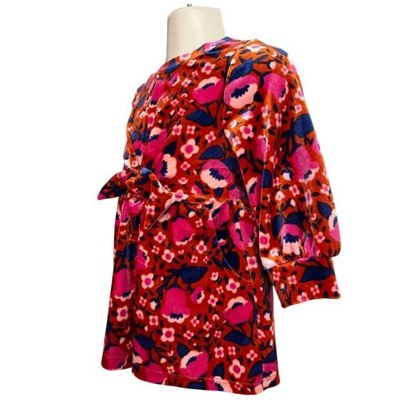 Cat & Jack Red & Pink Velvet floral Tie Front Dress 12M - Picture 3 of 7